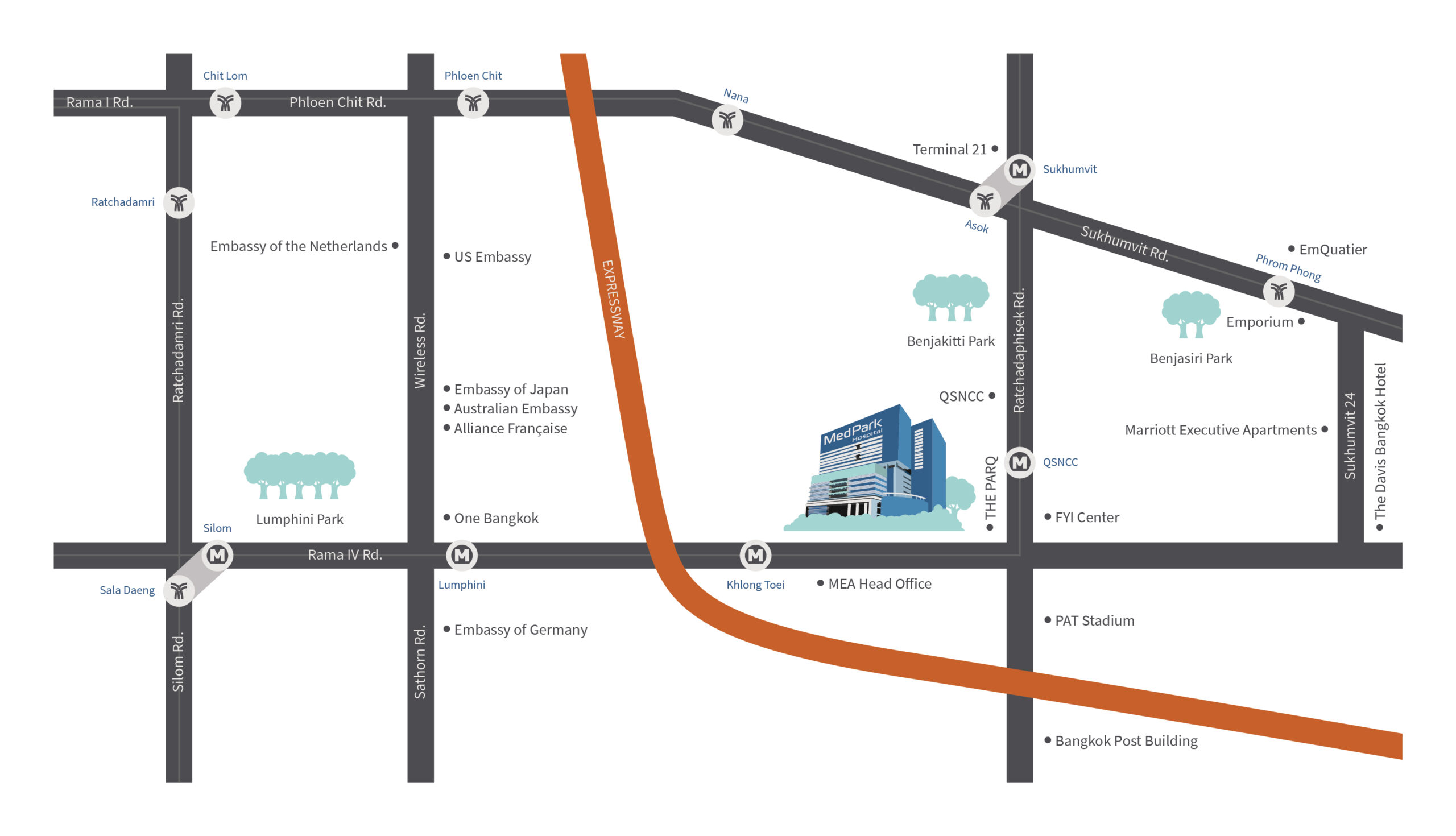 Map to MedPark Hospital